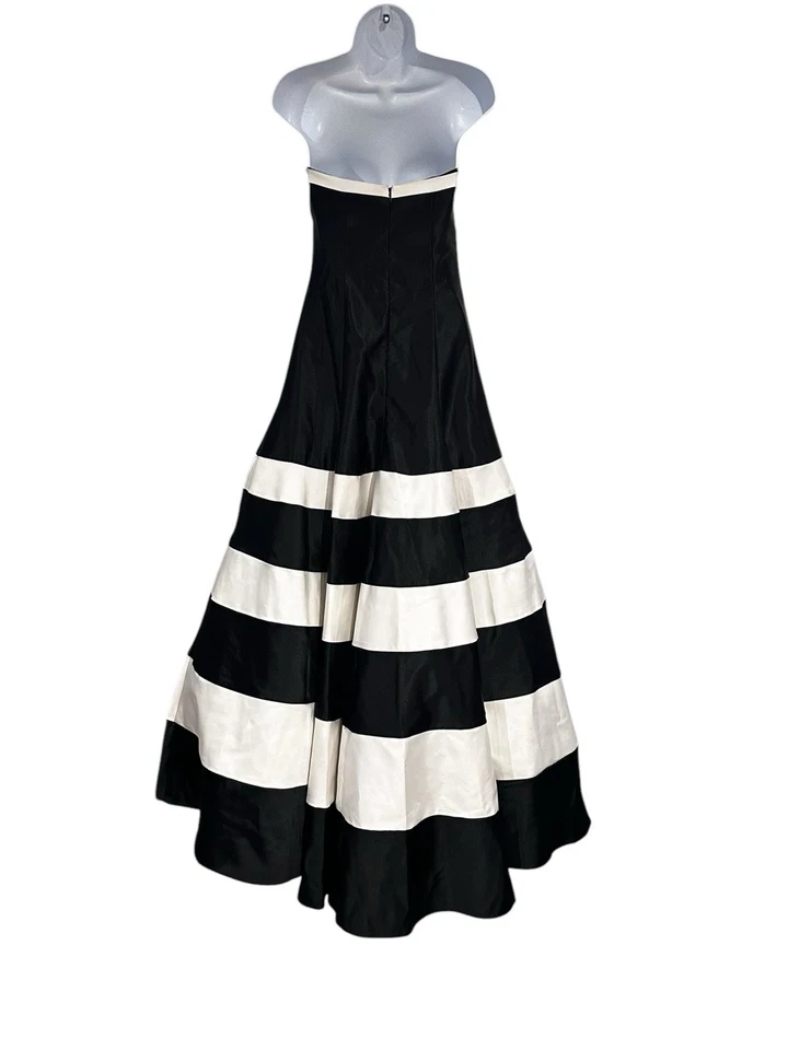 Винтажный Jessica McClintock черный белый штамп атласный полный без бретелек выпускное платье платье 6 - Изображение 4 из 4