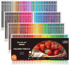 Shuttle Art 136 Coloured Pencils , Soft 1 Count (Pack of 136), 136 colour 