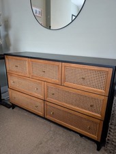Dunelm Franco 7 drawer chest Of Drawers. Black and Rattan Effect.