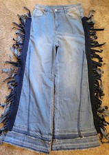Womens High Waisted Fringe Detailed Jeans Siz...