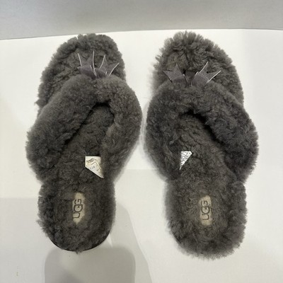 UGG Fluff Flip Flop Slippers Gray Sheepskin Women s Size 10 EU 41