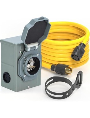 30 Amp Generator Cord and Power Inlet Box (Pre-Drilled) Waterproof Kit, 25 Fe...