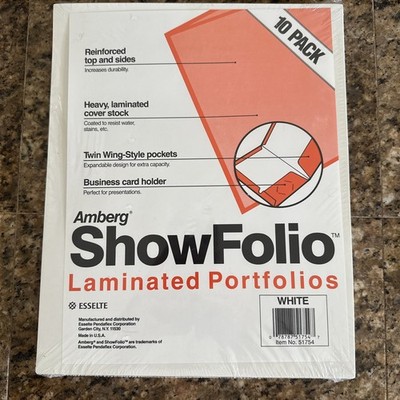 VTG Amberg Show Folio 2-Pocket Laminated Folders Letter Size White USA 10pk