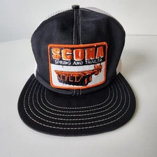 Vintage Scona Spring & Trailer Trucker Hat Mesh Baseball Cap Snap Back Patch 80s