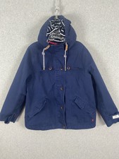 Joules Womens Waterproof Rain Jacket 12 Blue Coast Nautical Mid Length