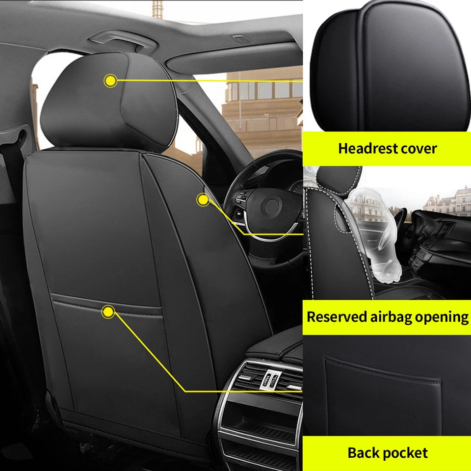 For ACURA ZDX 2010-2013 2024 Car Front 2 Seats Cover Cushion Faux Leather Black - Image 4 of 4