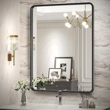 Black metal framed rounded rectangle bathroom mirror 3 sizes Matte black