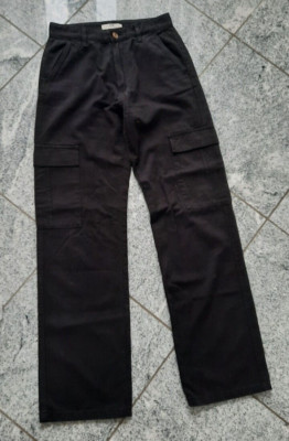 STR STRADIVARIUS Cargohose Schwarz Damen 38 weites Bein