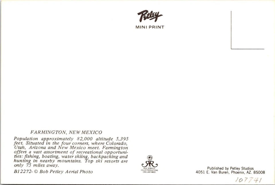 Farmington, NM New Mexico  BIRD'S EYE VIEW San Juan County VINTAGE 4X6 Postcard - Image 2 of 2