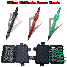 12Pcs Hunting 100 Grain Broadheads 3 Blade for Compound Bow Crossbow Arrow Tips