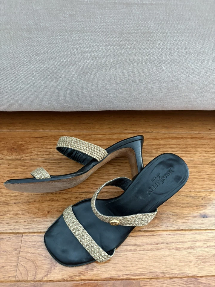 Eric Javits Natural Woven Oatmeal Slide Sandals Heels Leather Size 4 M - Image 3 of 4