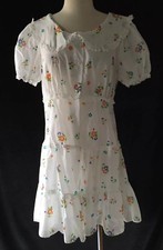 Vintage 1970s SEARS Ruffled BABY DOLL Shortie ROBE Lace Trim FLOWERS 36 USA