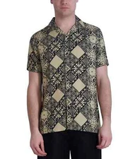 KARL LAGERFELD PARIS Geometric Tile-Print Button-Down Camp Shirt MSRP $119