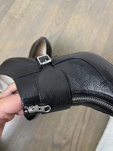Elizabeth And James Wedge Booties 6.5 Black Leather Zipper Front Buckle Detail - Picture 16 of 17
