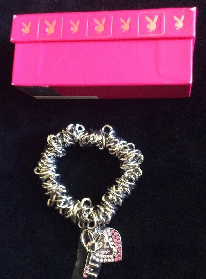 Playboy Bracelet Bunny Logo Heart Lock and Key Charm Swarovski Crystal Play Boy - Image 2 of 4