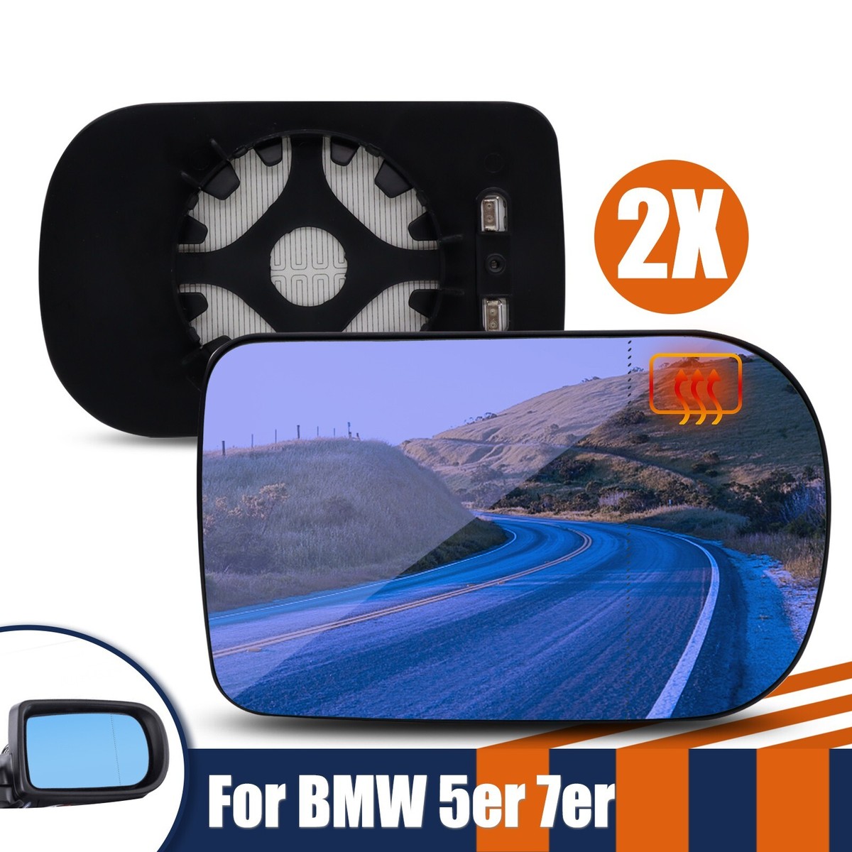 BMW E38 E39 Außenspiegelglas SET – Beheizt, Blau Getönt, Links & Rechts