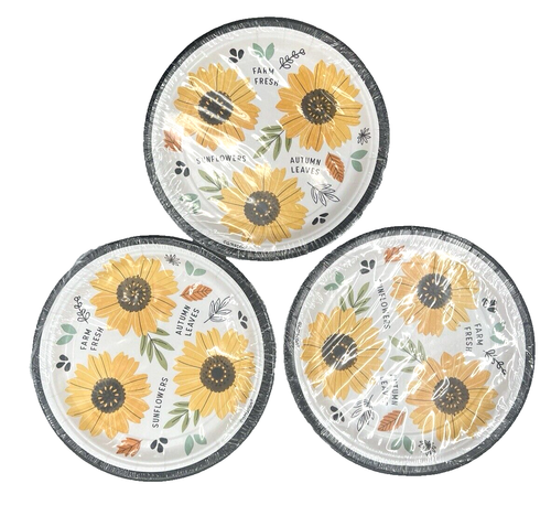 Amscan Sunflower Harvest 7'' Dessert Paper Plates horderves 24ct 3-Packs 8ct ea