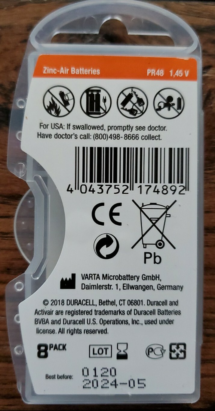 Duracell Activair Hearing Aid Batteries Size 13 1,45V Zinc Air Exp