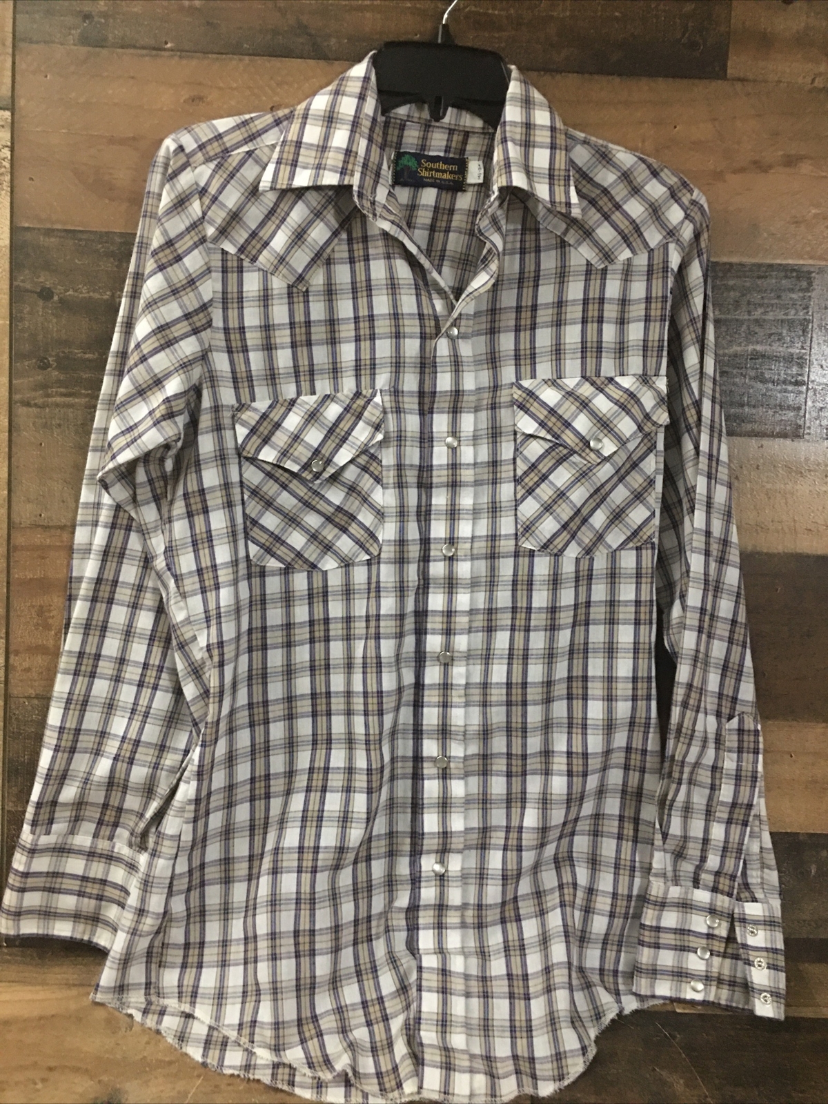 Men Western Shirt Large Pearl Snap Plaid Button Down Cowboy Rancher Lightweight