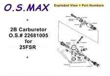 OS MAX  2B Carburetor #22681005 (25FSR) INFO SHEET  Exploded View + Part #’s  🔵