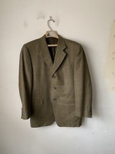 Canali Mens Blazer 50 Plaid Windowpane Linen Wool Cashmere Silk Sport Coat Green