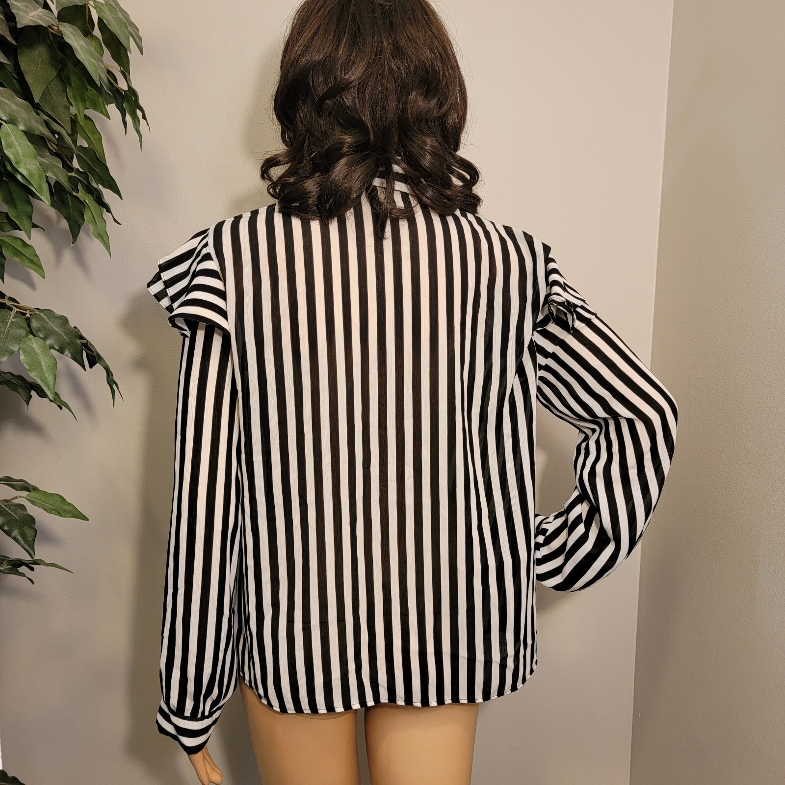 ZARA BASIC Black & White Striped Button-Up Semi-S… - image 6