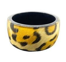 Animal Pattern Wide Bangle Bracelet Yellow Black Hippie Vacation Boho