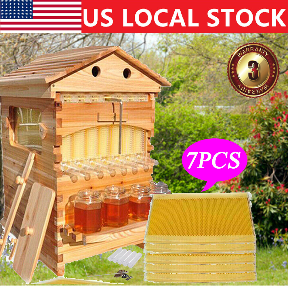 7PCS Auto Seeping Honey Bee Hives Beehive Frames +Cedarwood Beekeeping Brood Box