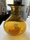 Blenko Glass Vase With Turquoise Applied Wrap Signed And Dated 2002