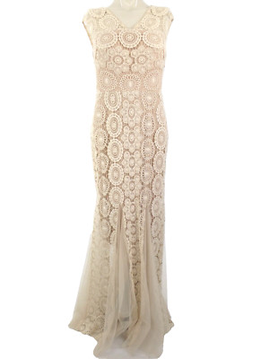 Xscape Kleid formelles Kleid elfenbein Häkelspitze Abschlussball Hochzeit Abend UK 12 neu mit Etikett