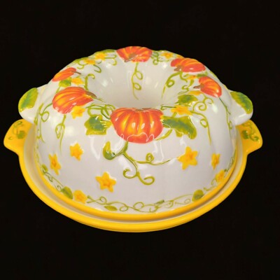 Temptations by Tara Cake Serving Plate Pumpkin Patch Fluted Tube Cake Mold READ
