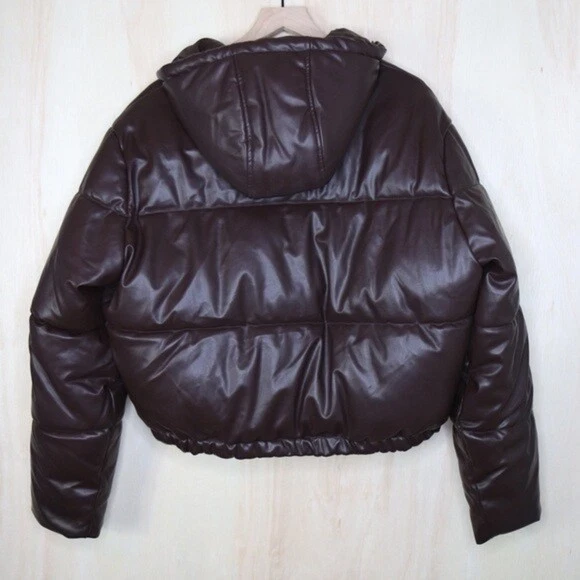 Chaqueta acolchada recortada de cuero sintético SAM EDELMAN marrón talla X-grande Foto 4 de 4