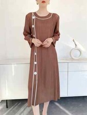 Brand New Elegant Printed Pleated Dress Retro Stripes Mid Length Pleated Skirt