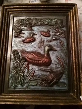 Byron Molds 1976 Chalkware/Plaster Mold Of Ducks Swimming In Pond 12.5w X 10l