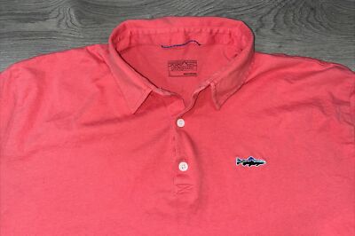 Patagonia Organic Cotton Polo Shirt Large Mens Salmon Trout Logo Short Sleeve