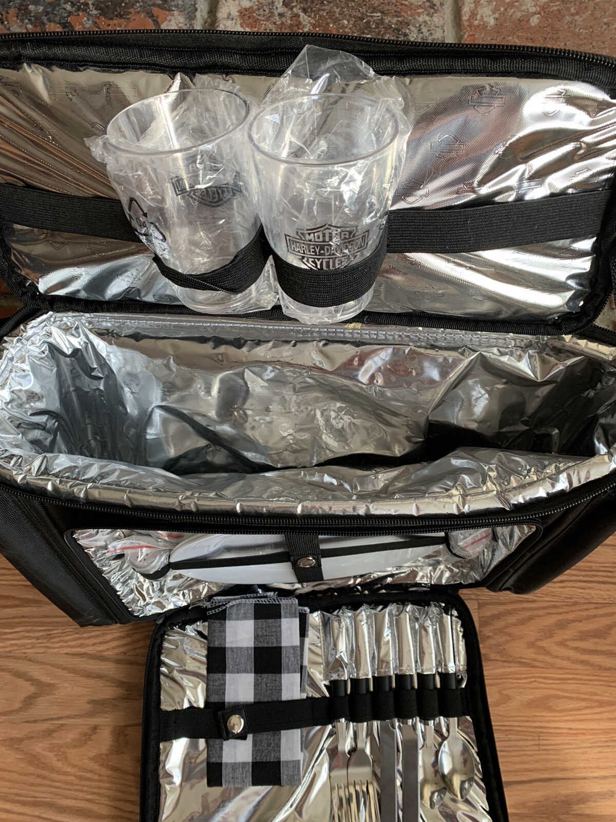Harley Davidson Picnic Set Black Insulated Picnic Travel Cooler Bag
