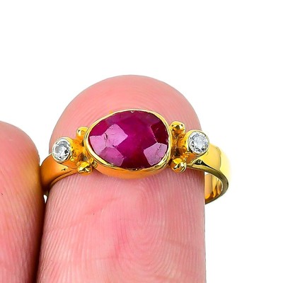 Kaschmir roter Rubin Edelstein Sterlingsilber einzigartig Statement Schwester Ring Größe 8