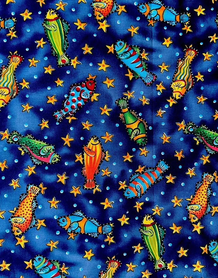 Vtg Cotton Floral Fish Fabric 43”x2.1Y Fish In a Big School Great—For Children - Image 3 of 4