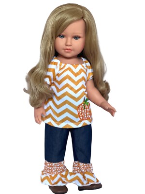 18 Inch Doll Clothes-Pumpkin Denim Set With Shoes For 18 Inch Dolls