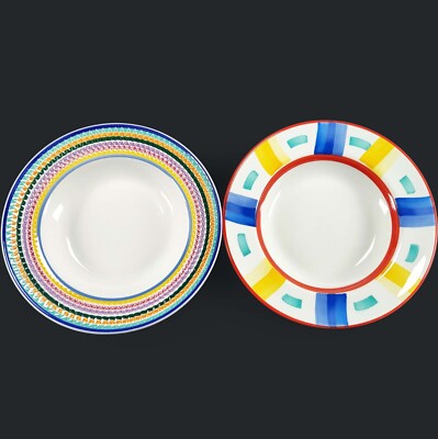 La Primula Italian Artisanal Soup Bowls Vibrant Colorful Eclectic Bohemian Set/2