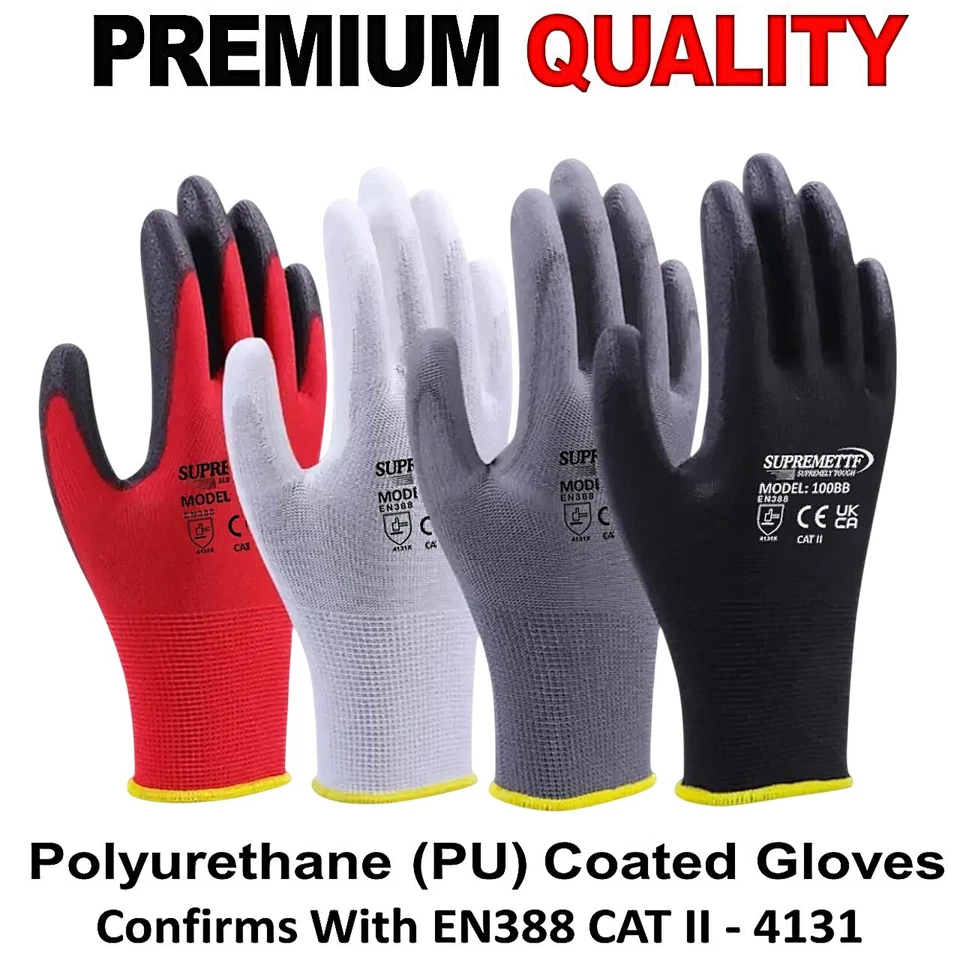 SUPREMETTF 24 PAIRS PU COATED SAFETY WORK GLOVES GLOVE GARDEN GRIP MENS BUILDERS GARDENING