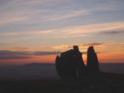 Photo 6x4 Split boulder at sunset, Holmepark Fell Newbiggin Mist is formi c2014