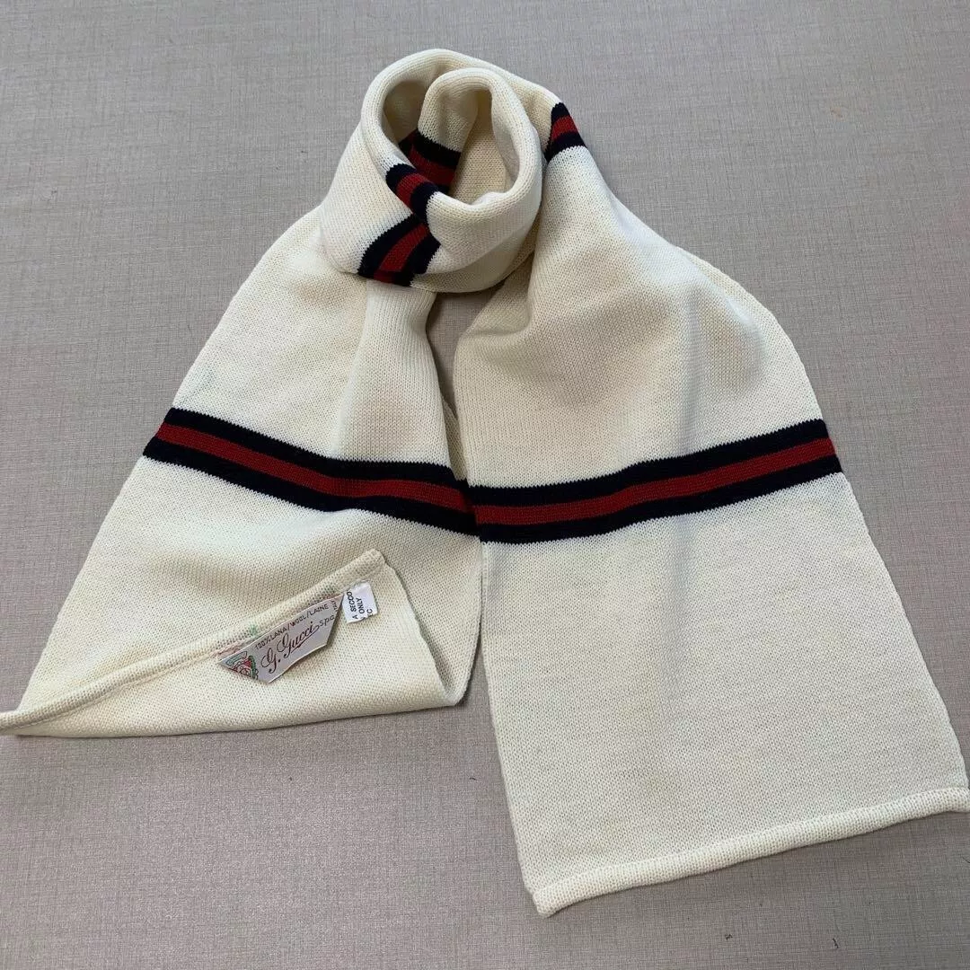 Foulard vintage Gucci en laine tricolore 120 cm x 20 cm rare années 70 made in Italy