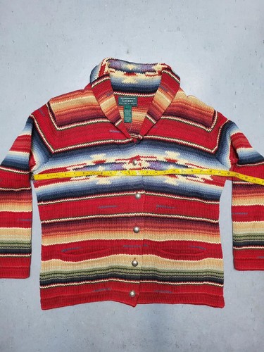 POLO Ralph Lauren Southwestern Sweater Cardigan Shawlcollar Cotton Hand Knit L - Picture 9 of 10
