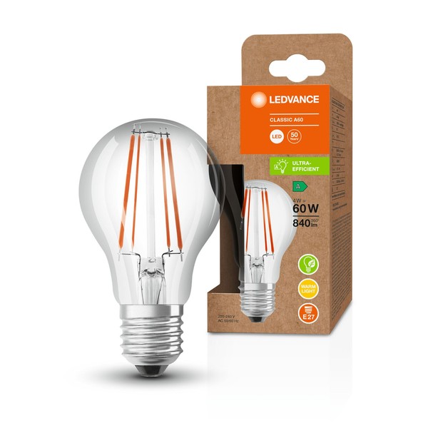 Osram Led Filament A60 Birne 4W = 60W E27 Klar 840Lm Warmweiß 3000K Effizient-image
