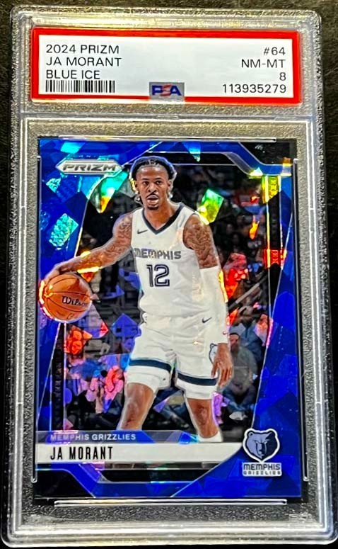 2024-25 Panini Prizm Ja Morant Blue Ice Prizm #64 PSA 8 NM-MINT Blazers #d /125