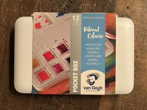 Van Gogh Pocket Box Set 12 Pans + Brush Vibrant Colors New