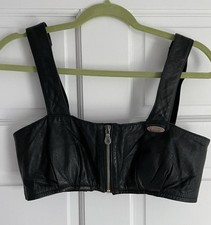 Vintage Harley-Davidson Black Genuine Leather Zip-Front Cropped Vest Corset Top