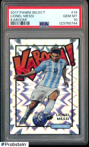 2017-18 Panini Select Soccer KABOOM! #14 Lionel Messi SSP CASE HIT PSA 10