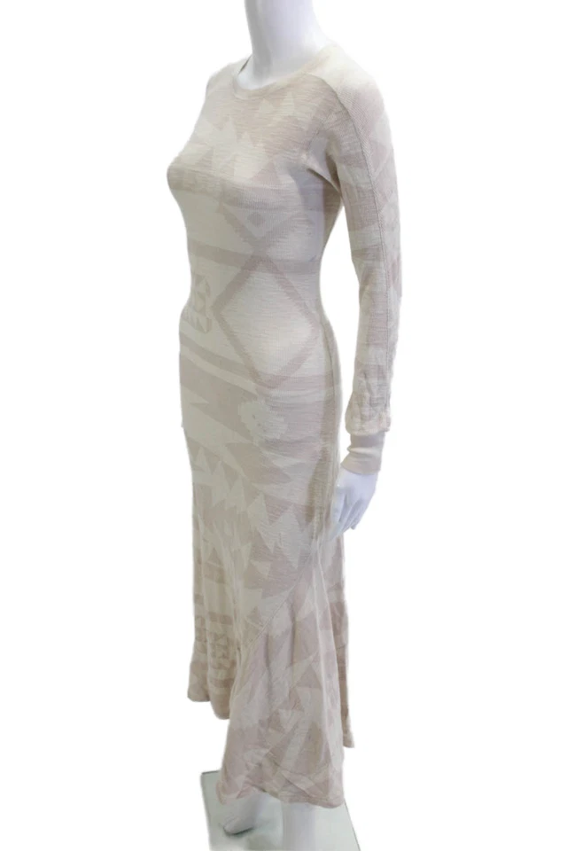 Maxi Vestido Suéter Polo Ralph Lauren Para Mujer Beige Manga Larga Azteca Talla XS Foto 2 de 4